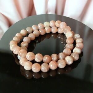 1 8mm Peach Moonstone 14-15cm  Elastic Band Unisex